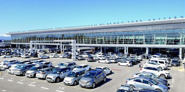 Rental cars parked at Geneva Airport, French side.
