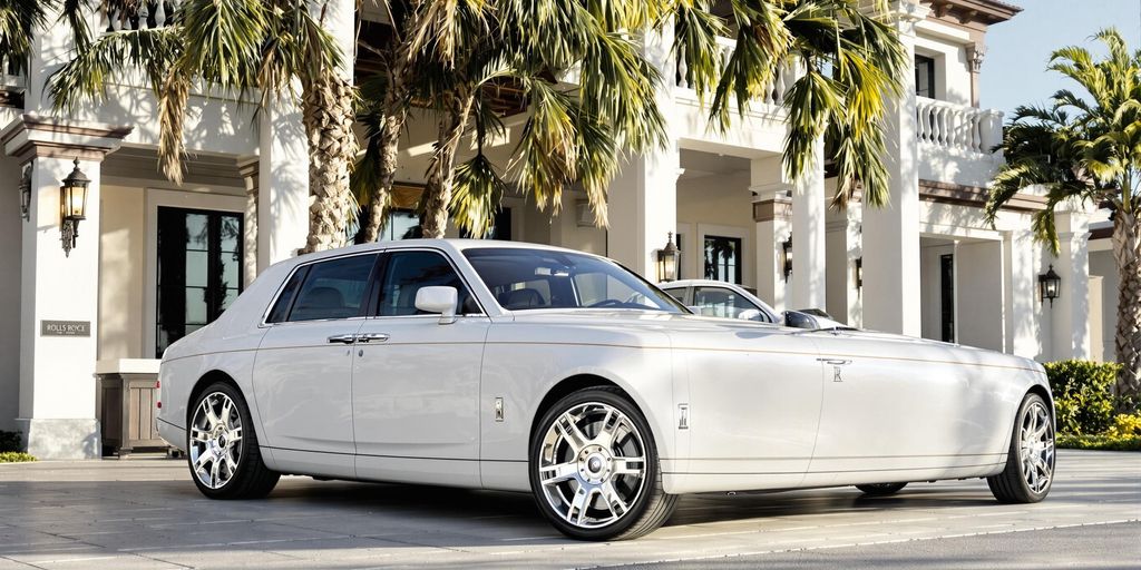 Rolls Royce Phantom parked near a luxurious villa.